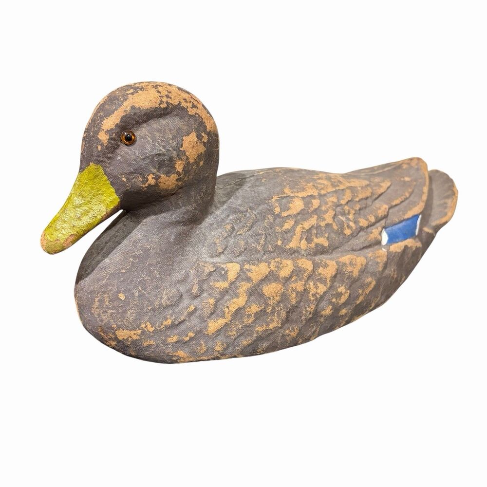 Vintage Carry-Lite Mallard Duck Decoy Paper Pulp Hunting Well Loved Rustic 13"